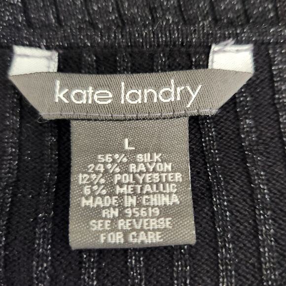 Kate Landry Silk & Metallic Knit Ribbed Sweater Lace V Neckline Size Large - Picture 2 of 6